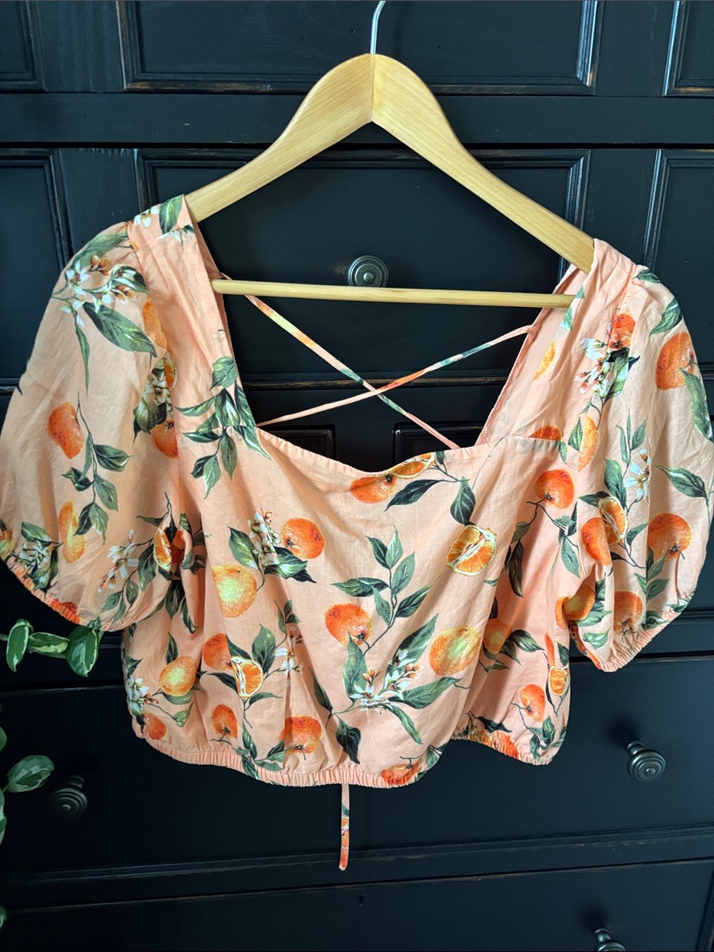LOFT size L Orange Fruit Harvest Criss Cross Back Cropped Bubble Top